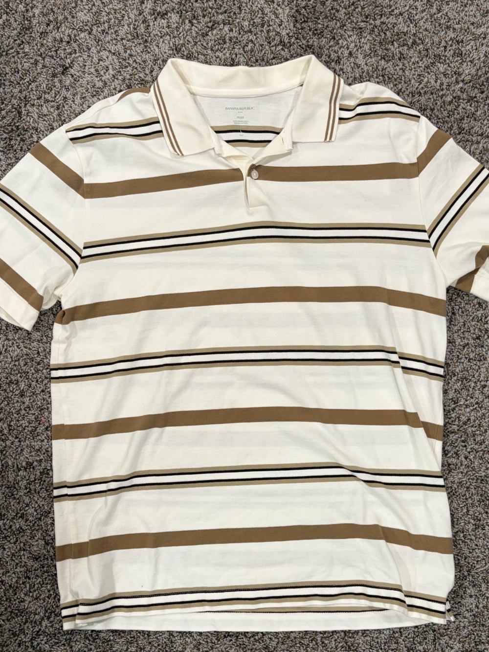 Banana Republic Cream and Brown Striped Men’s Polo